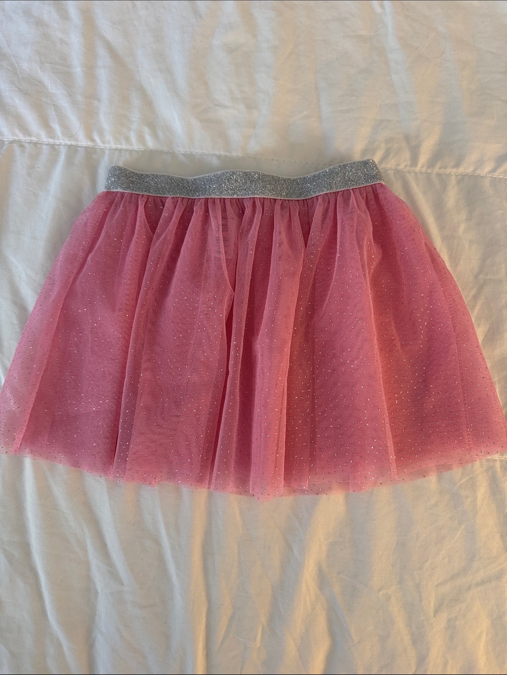 Girls' Pink Glitter Tulle Skirt with Silver Waistband